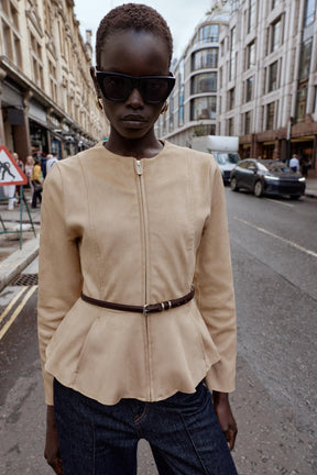 SUEDE EFFECT PEPLUM JACKET WITH BELT - Image 5