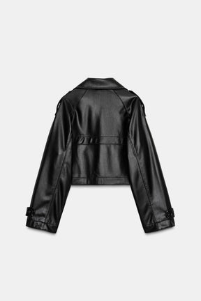 FAUX LEATHER SHORT TRENCH COAT - Image 5