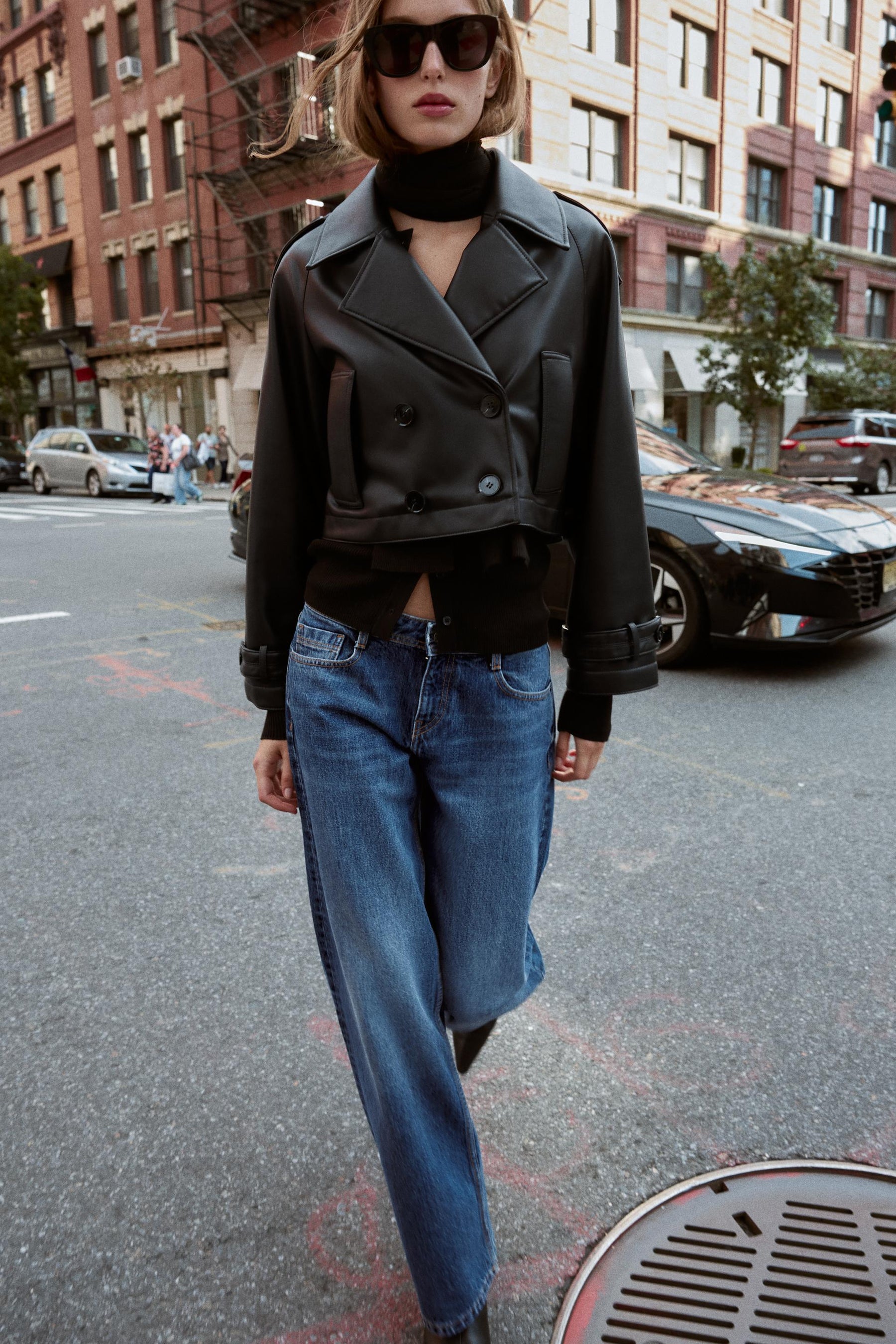 FAUX LEATHER SHORT TRENCH COAT - Image 1