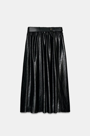 FAUX LEATHER MIDI SKIRT