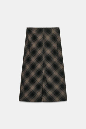 CHECKED MIDI SKIRT