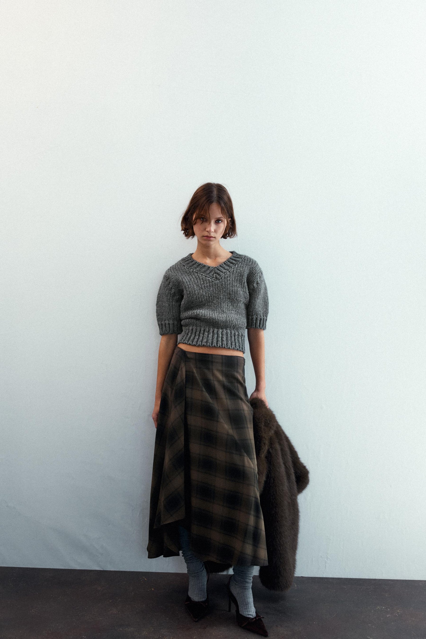 CHECKED MIDI SKIRT