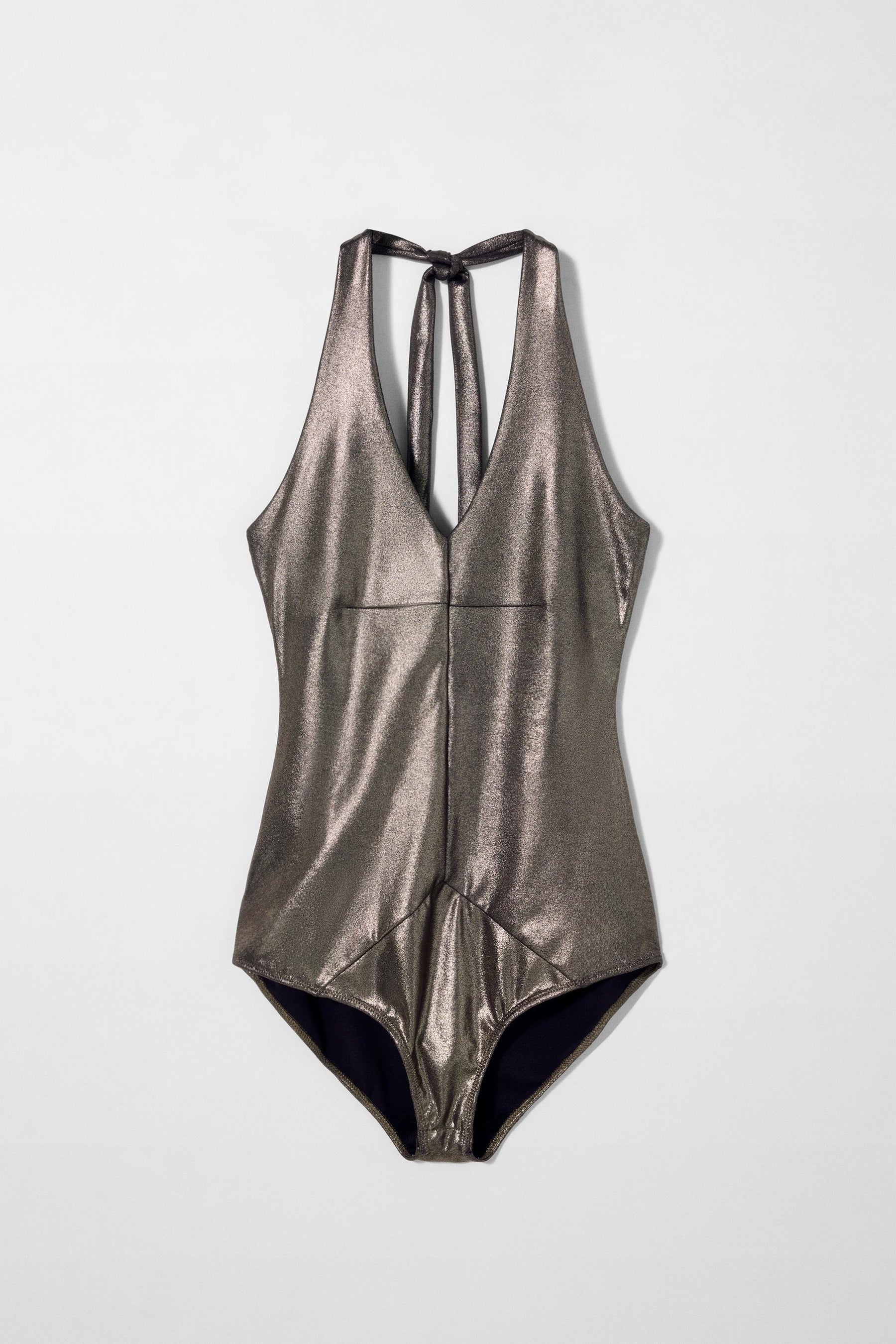METALLIC HALTER BODYSUIT