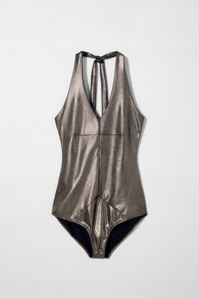 METALLIC HALTER BODYSUIT