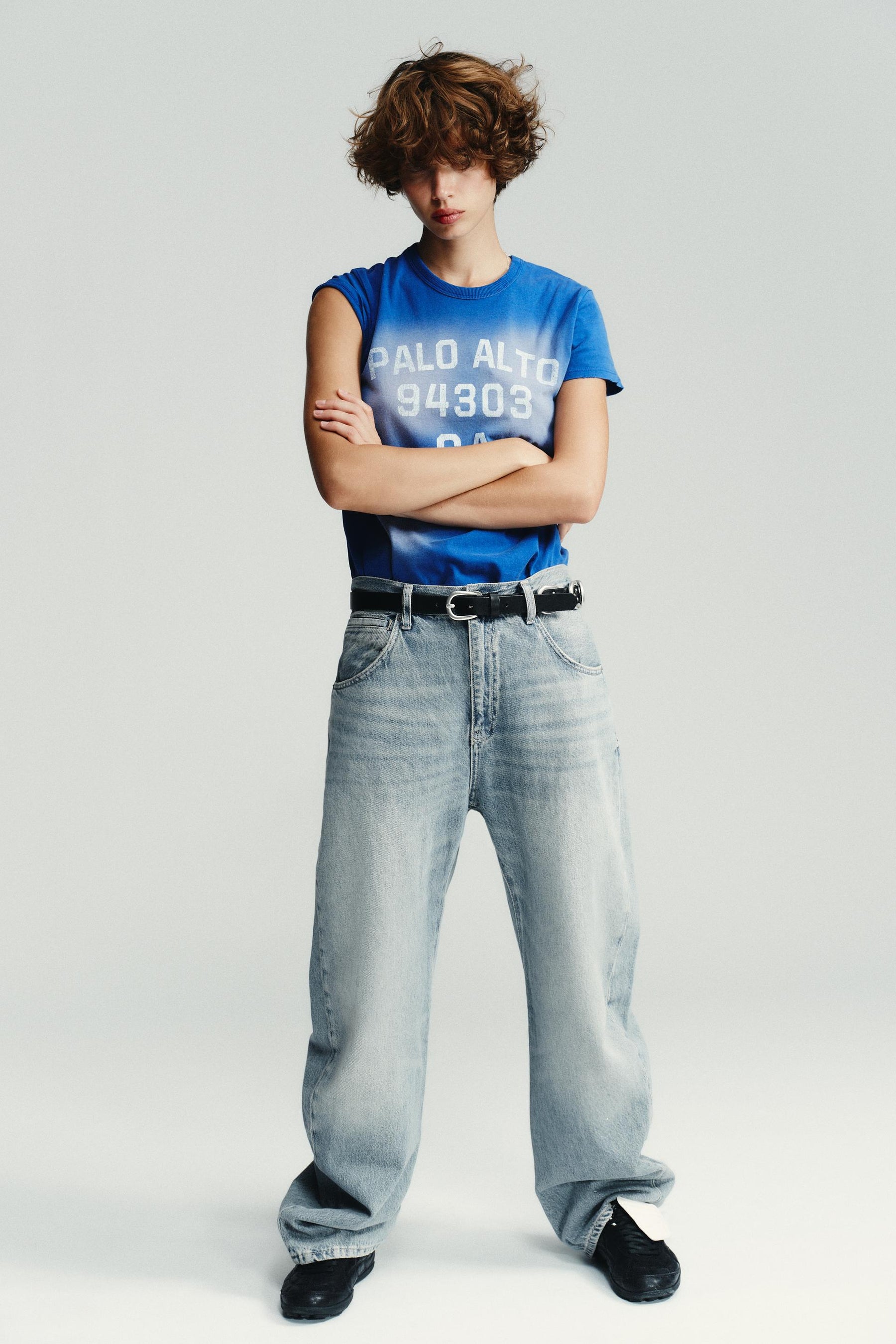 Faded-Effect Text T-Shirt