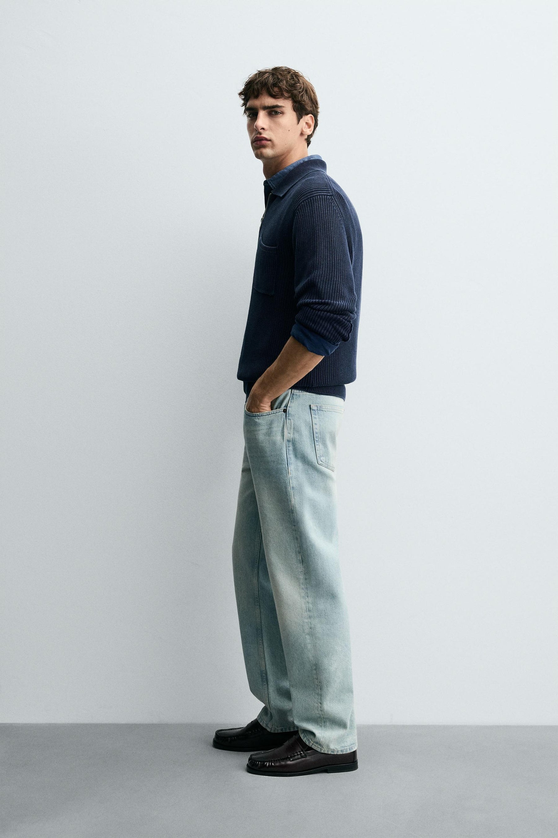 WASHED TEXTURED KNIT POLO SHIRT - Image 4