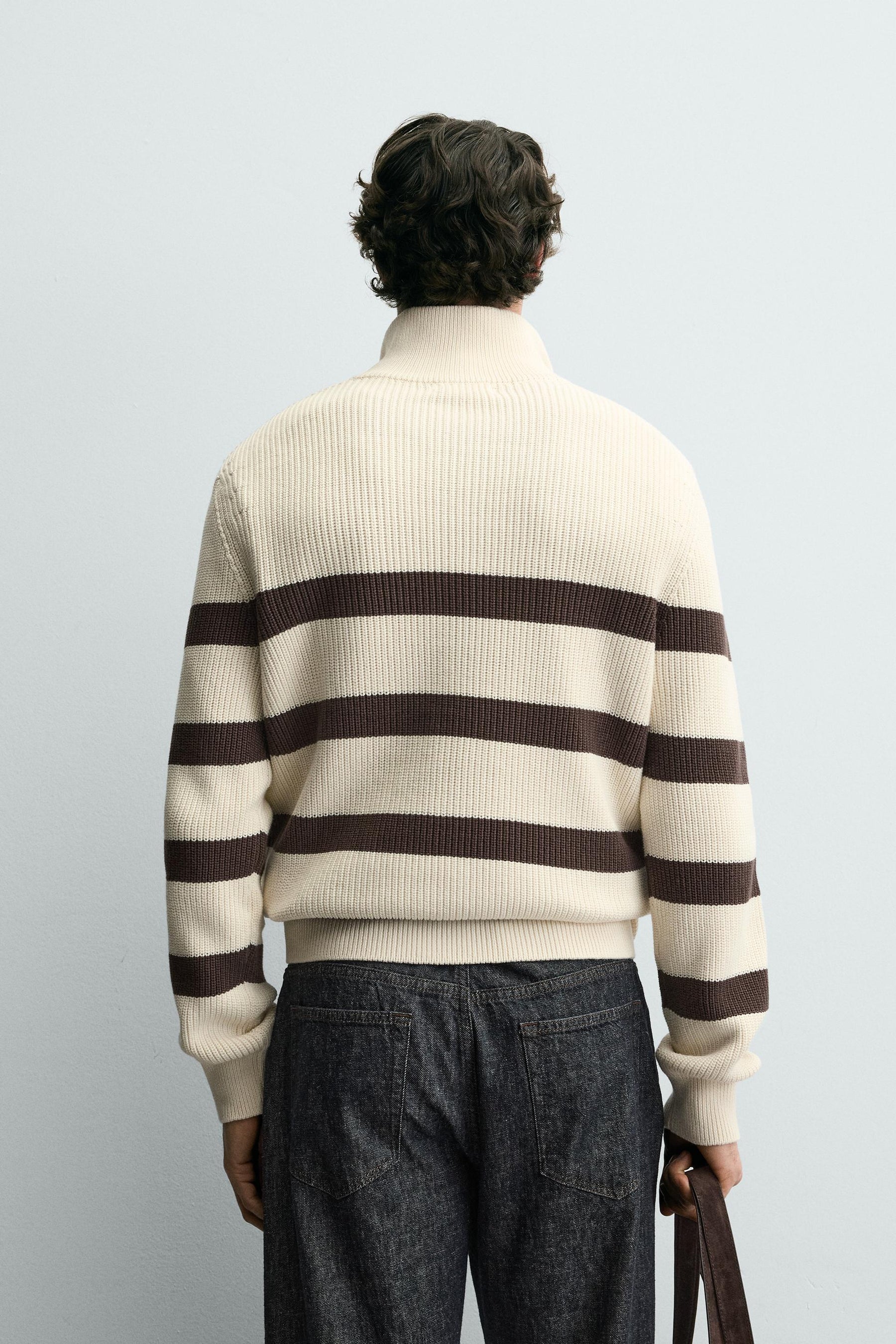 Zippered Collared Knitted Pullover