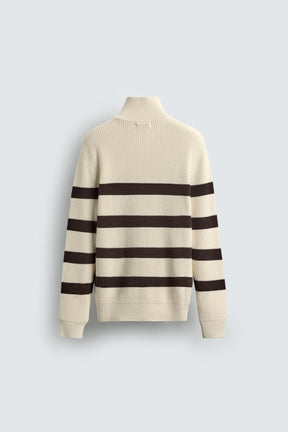Zippered Collared Knitted Pullover