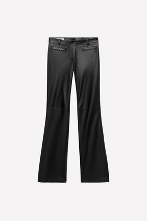 Studded leather flare trousers