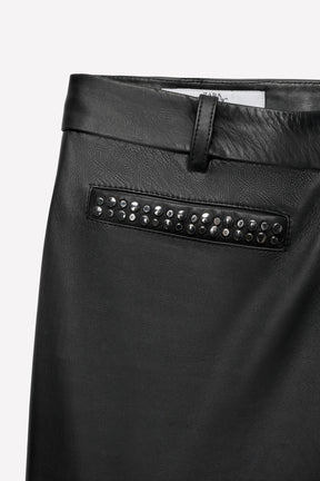 Studded leather flare trousers