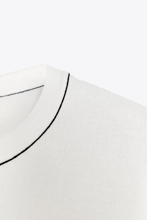 SHORT SLEEVE KNIT TOP WITH PIPING - Image 9