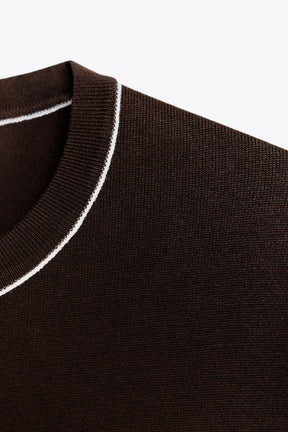 SHORT SLEEVE KNIT TOP WITH PIPING - Image 6