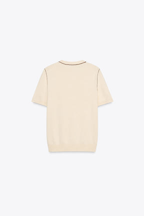 SHORT SLEEVE KNIT TOP WITH PIPING - Image 4