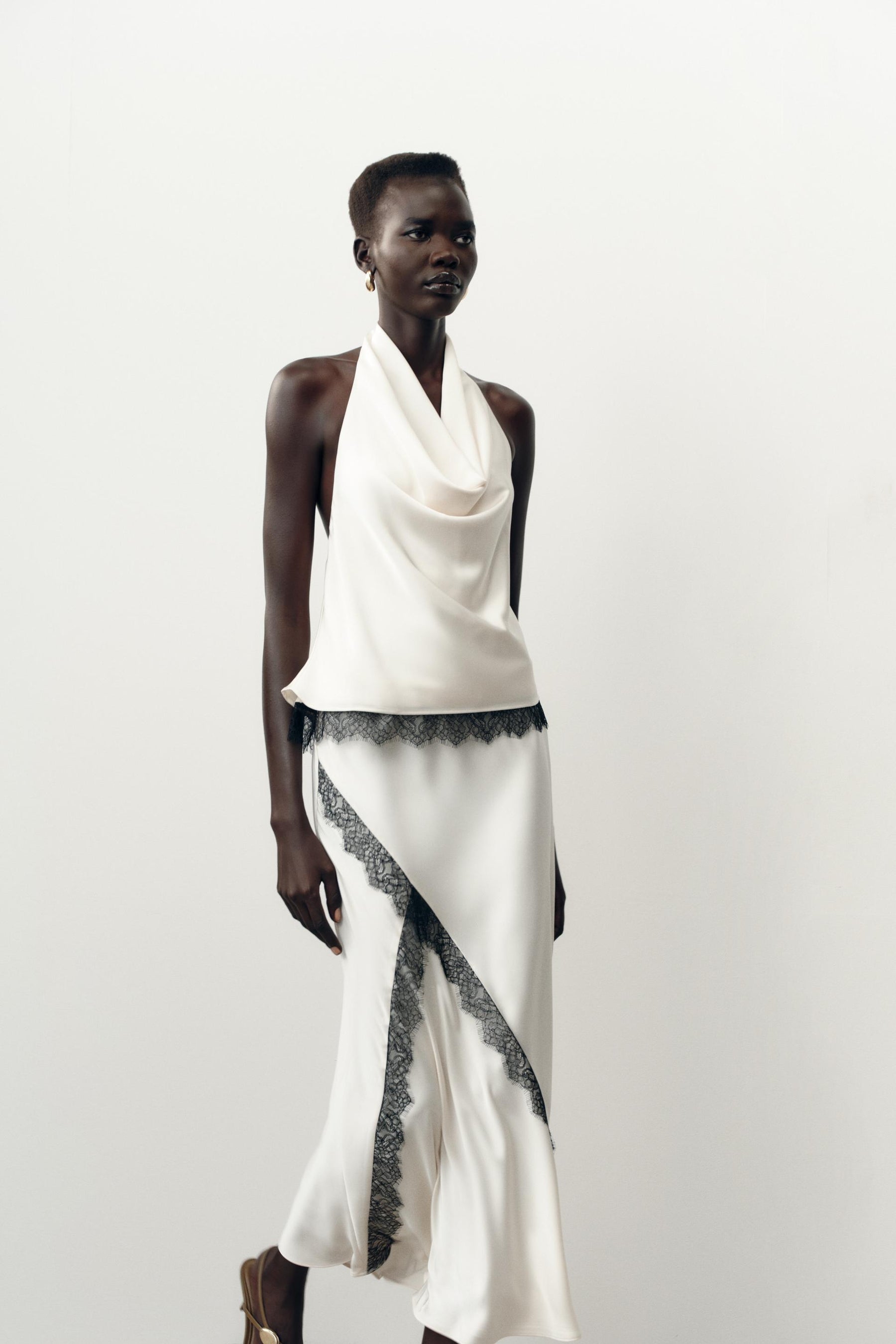 SATIN HALTER LACE TOP