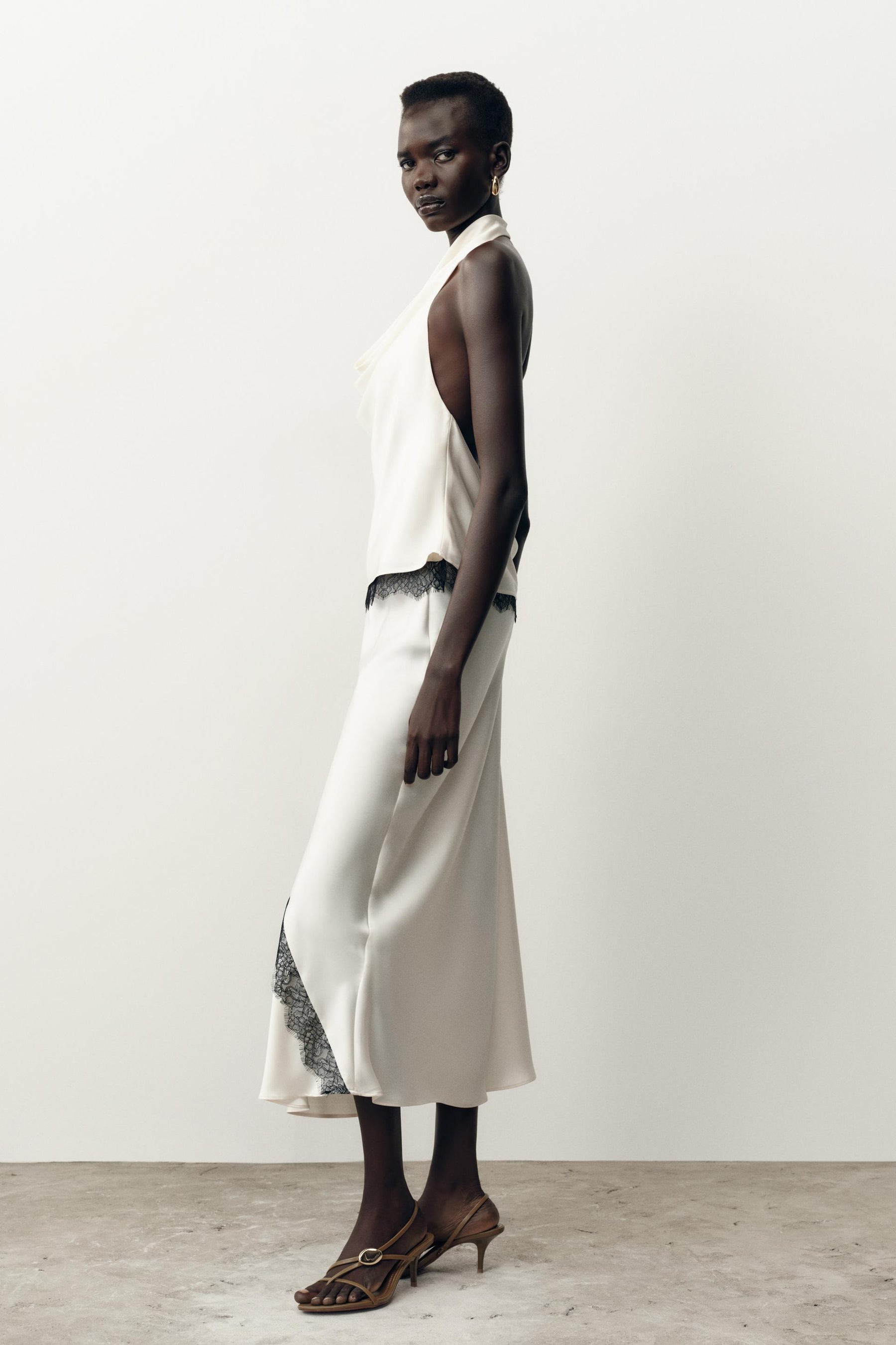 SATIN HALTER LACE TOP