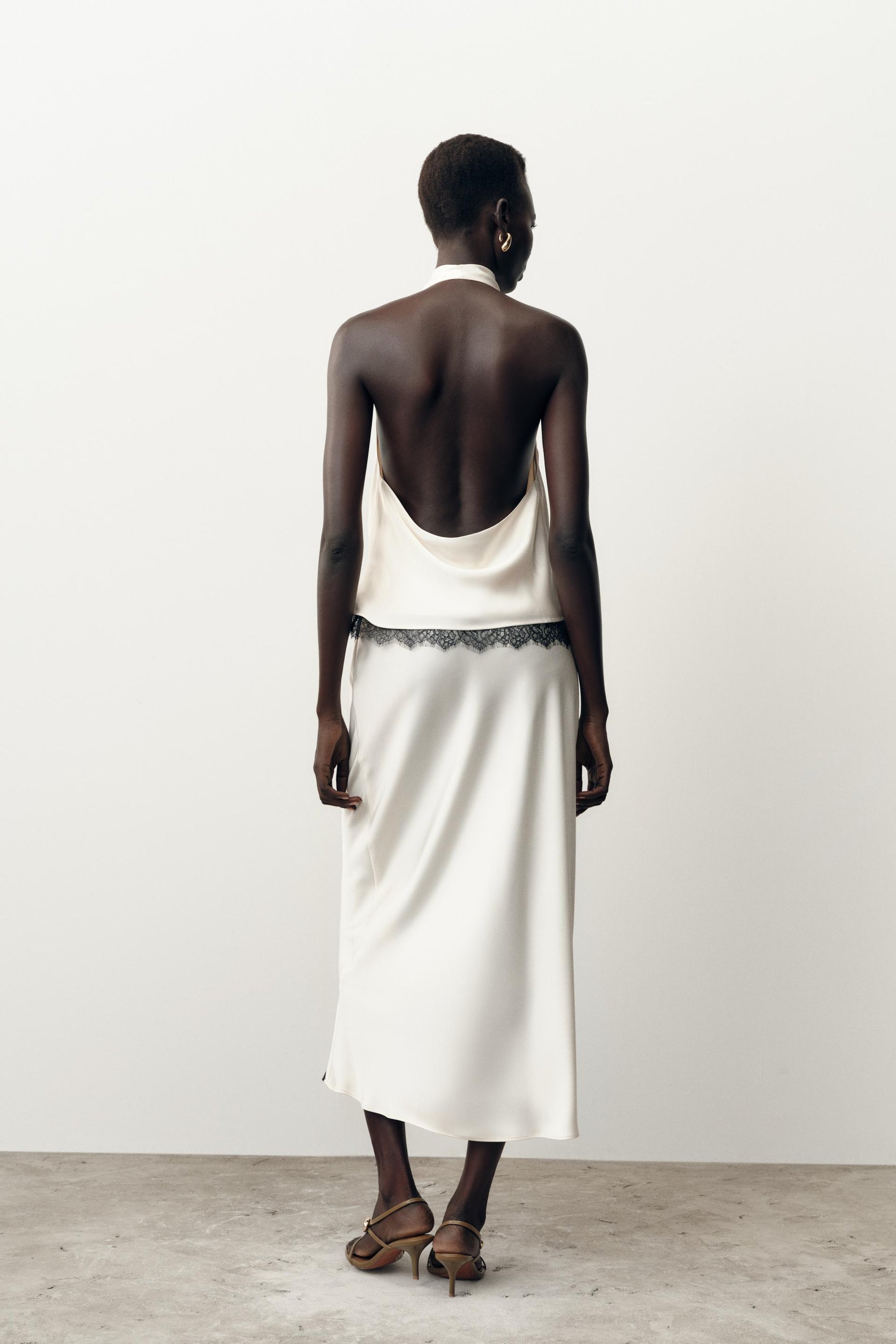 SATIN HALTER LACE TOP