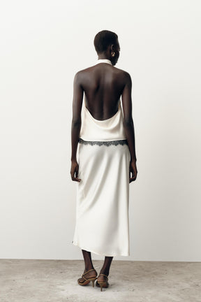 SATIN HALTER LACE TOP