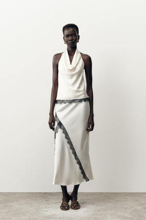 SATIN HALTER LACE TOP