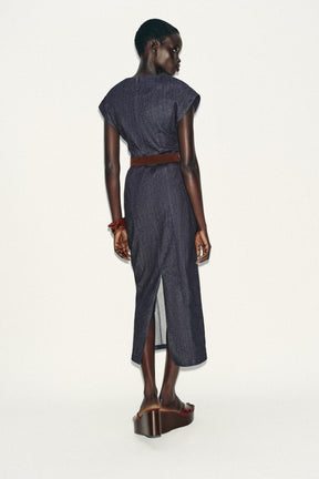 BELTED FITTED MIDI DRESS - Image 6