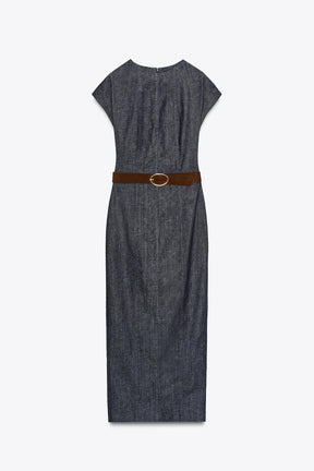 BELTED FITTED MIDI DRESS - Image 7