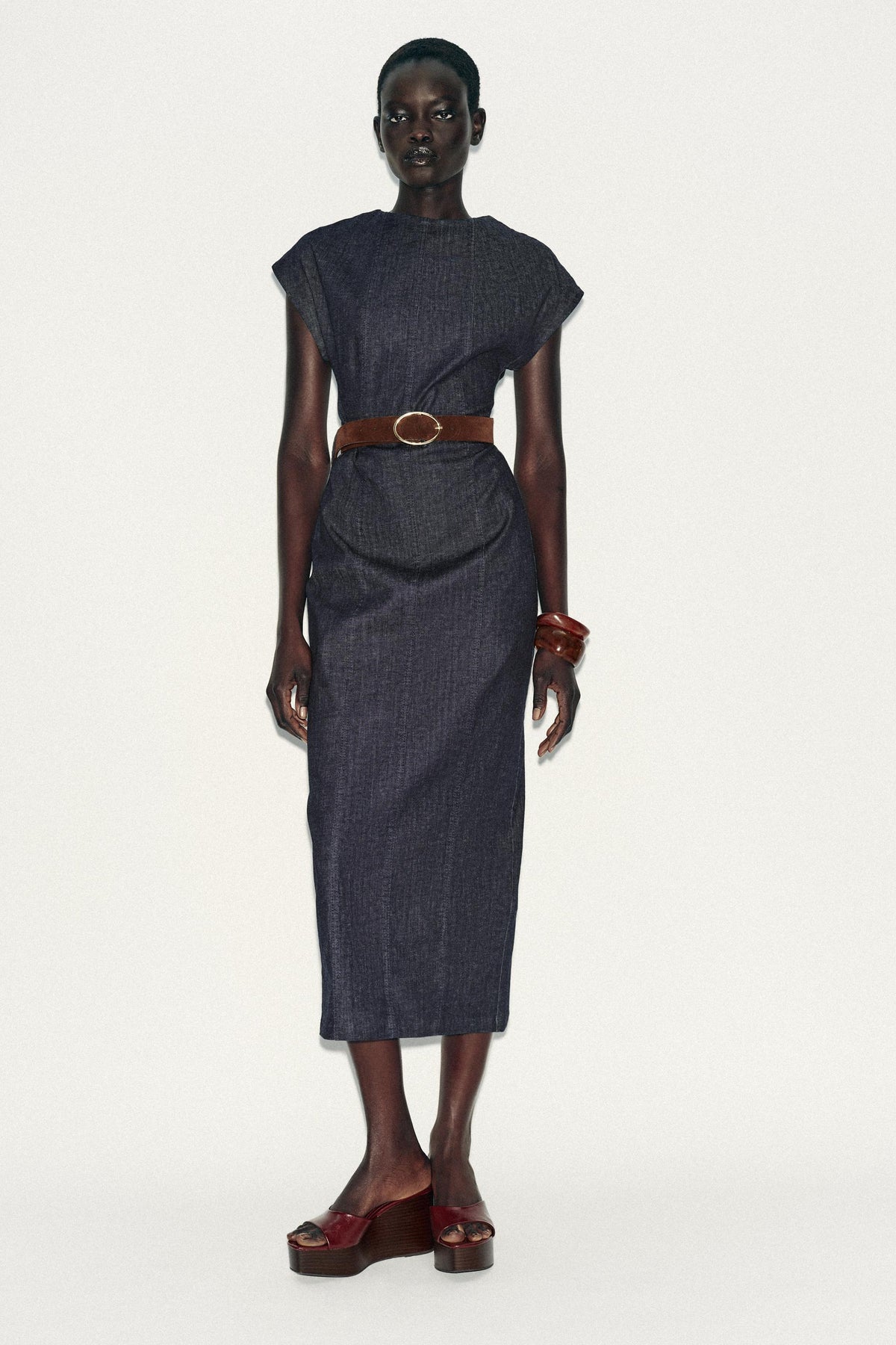 BELTED FITTED MIDI DRESS - Image 1