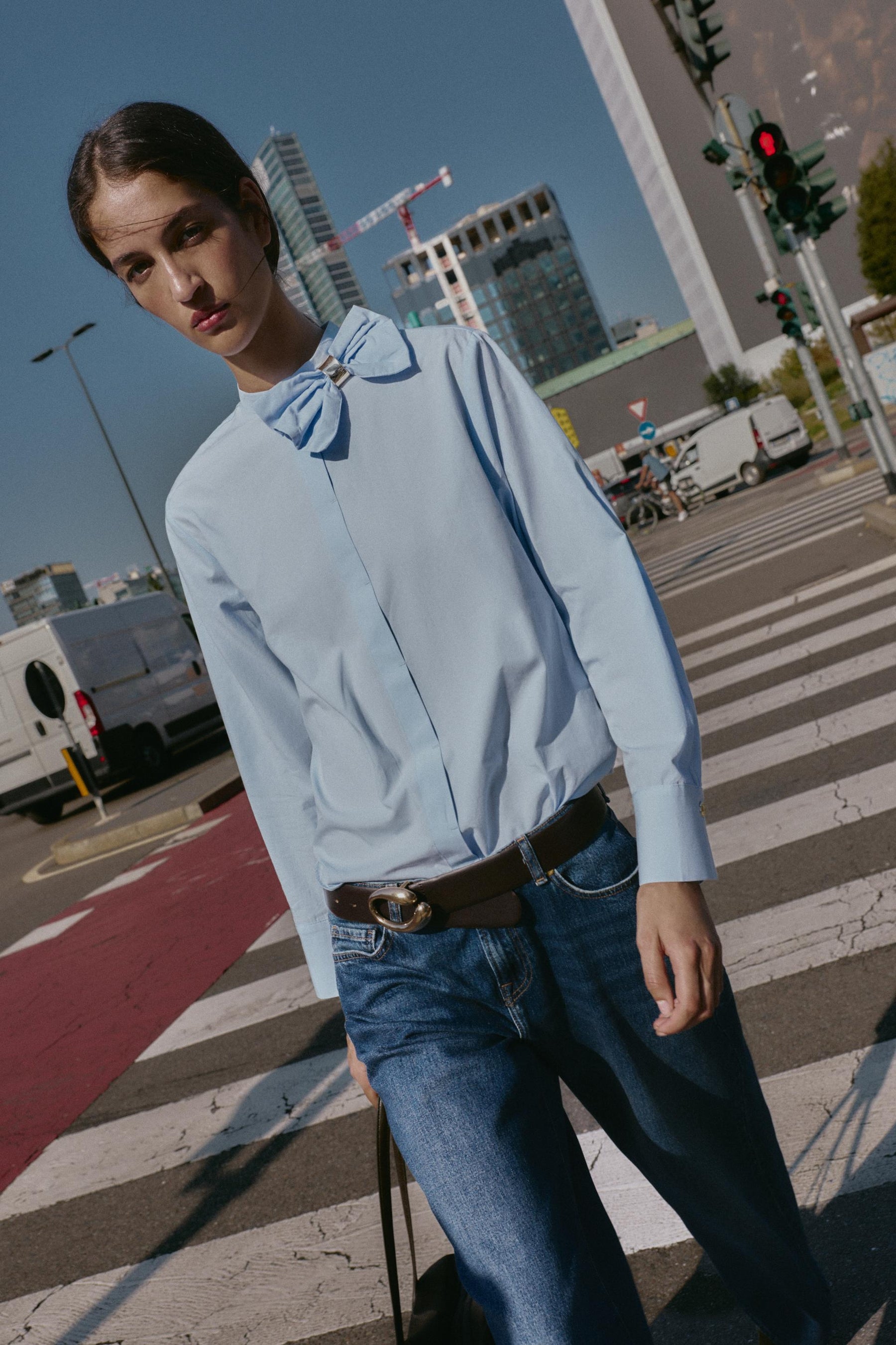 Bow Accent Poplin Blouse