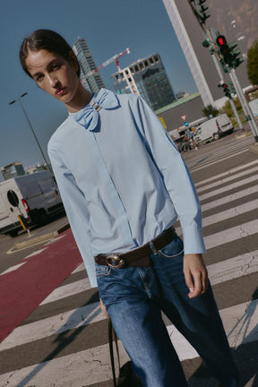 Bow Accent Poplin Blouse