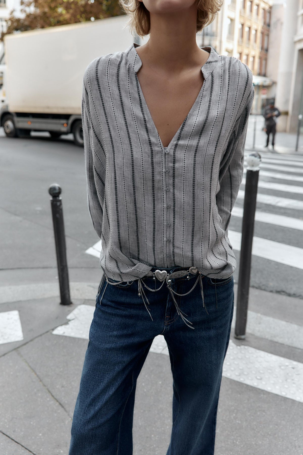 STRIPED WOVEN BLOUSE