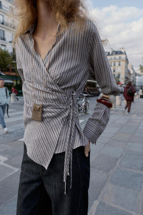 STRIPED BOW WRAP SHIRT