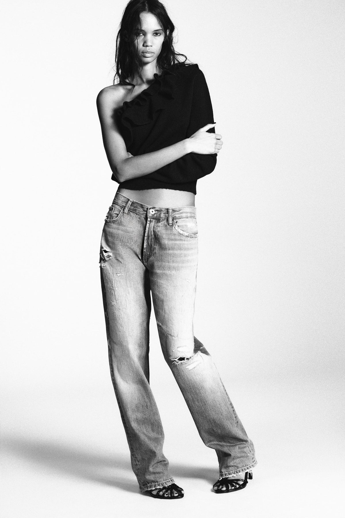 ASYMMETRIC KNIT JUMPER WITH RUFFLES - Image 1