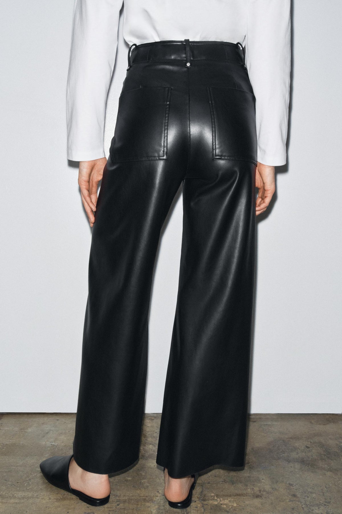 Tailored Wide-Leg Leather Trousers