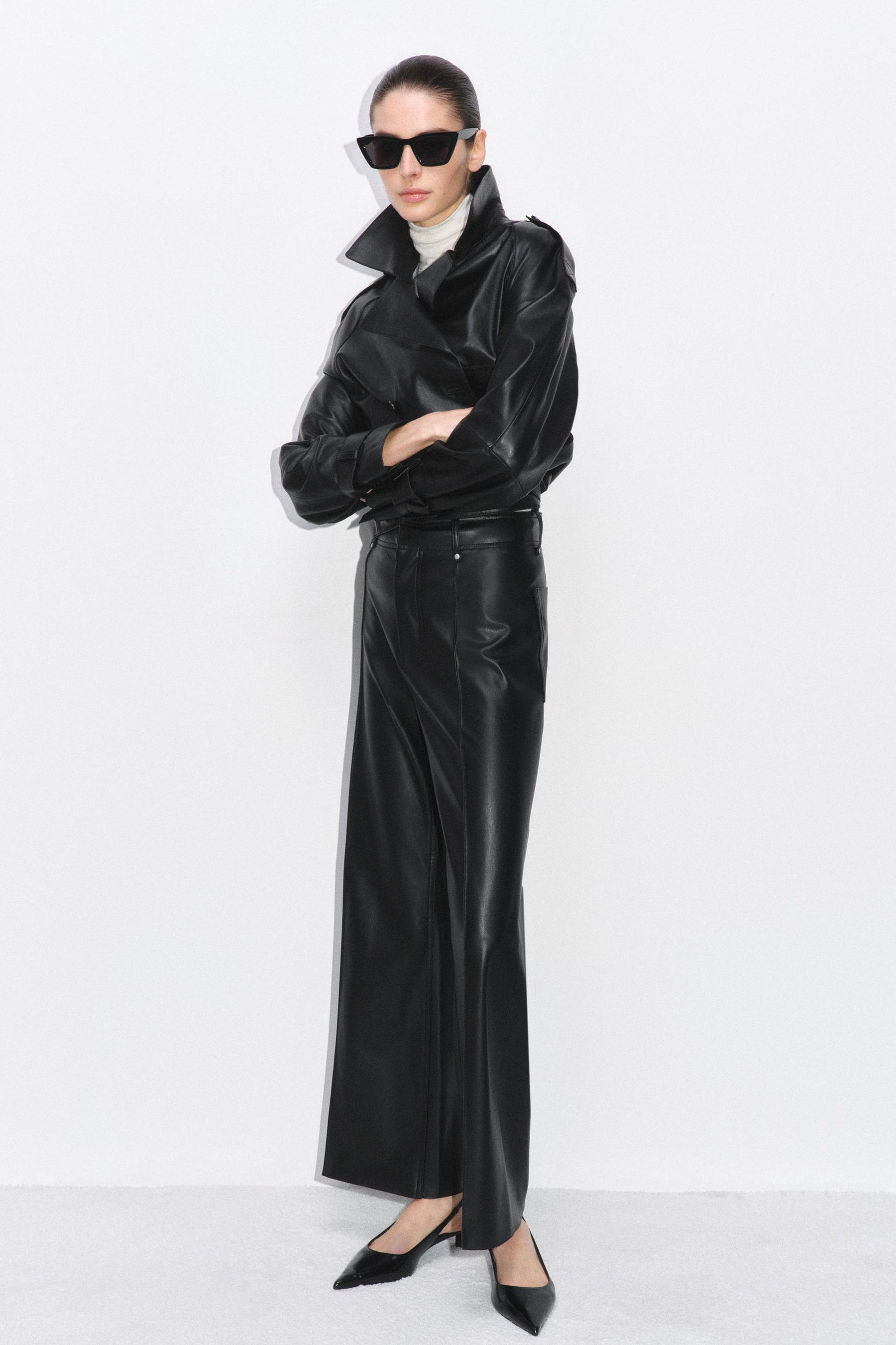 LEATHER-EFFECT WIDE-LEG TROUSERS