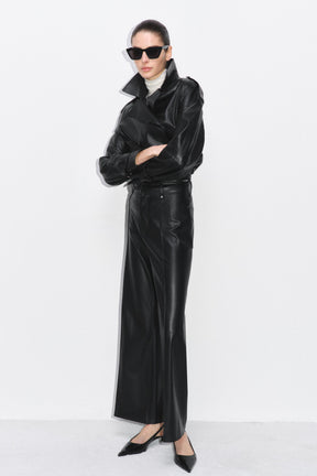 LEATHER-EFFECT WIDE-LEG TROUSERS