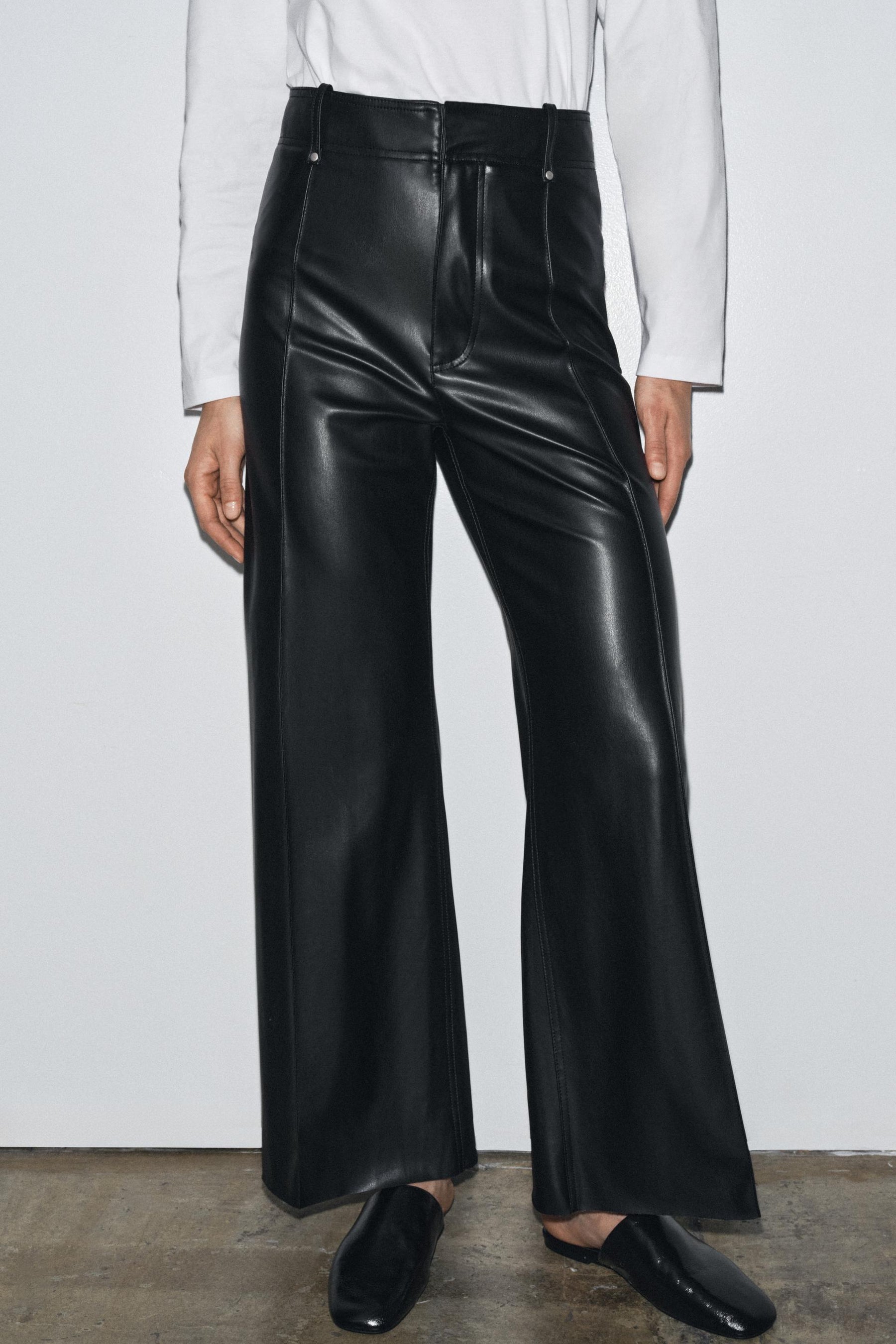 Tailored Wide-Leg Leather Trousers