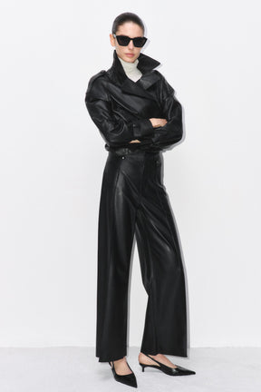 LEATHER-EFFECT WIDE-LEG TROUSERS