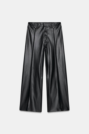 LEATHER-EFFECT WIDE-LEG TROUSERS