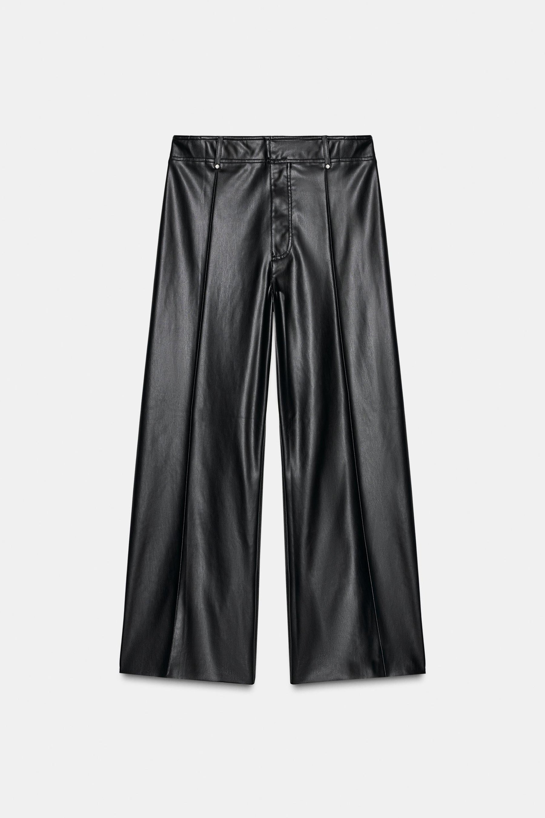 Tailored Wide-Leg Leather Trousers