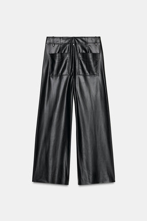 Tailored Wide-Leg Leather Trousers