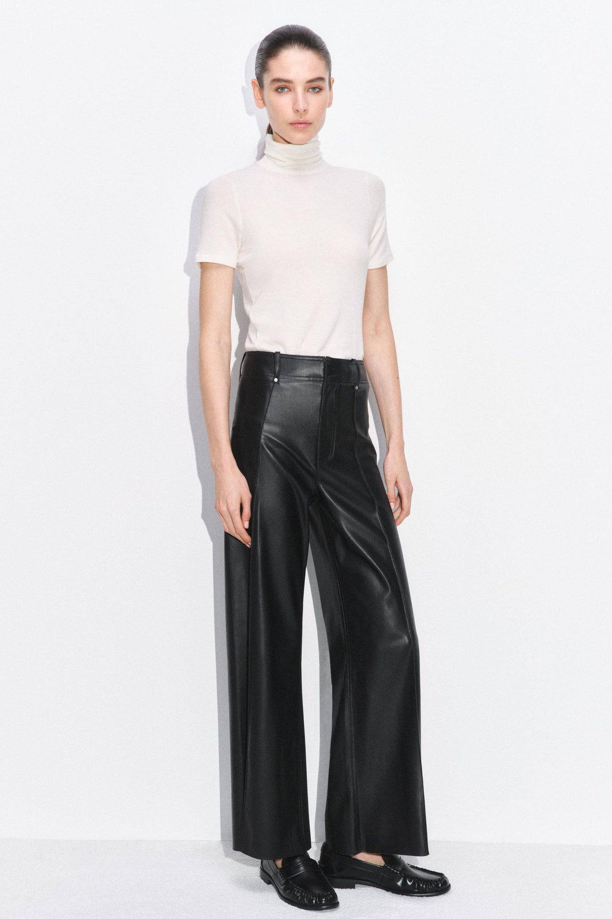 LEATHER-EFFECT WIDE-LEG TROUSERS