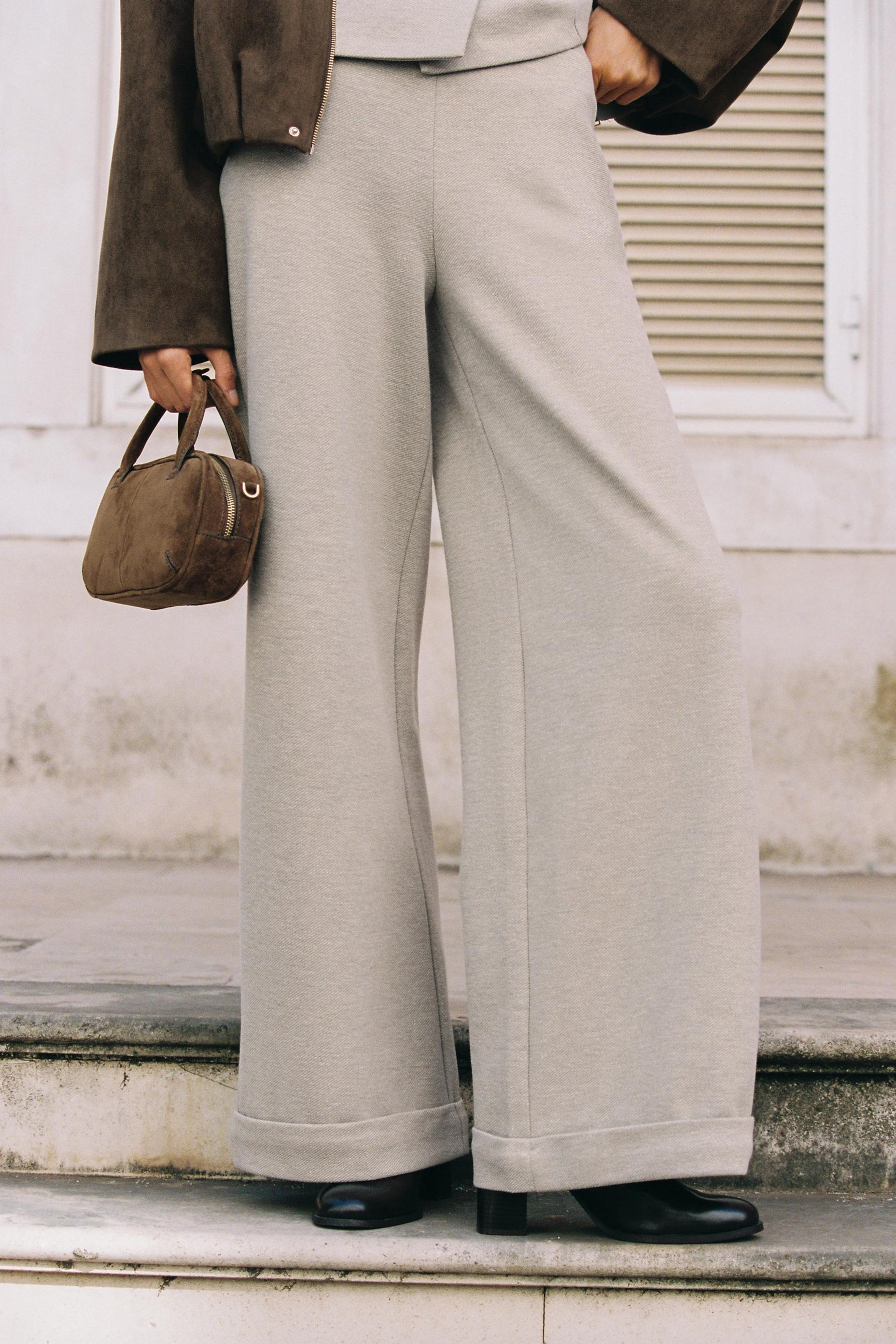 Wide-Leg Twill Trousers