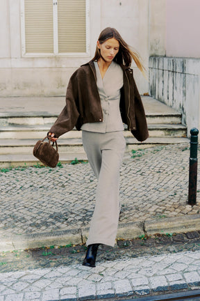 Wide-Leg Twill Trousers