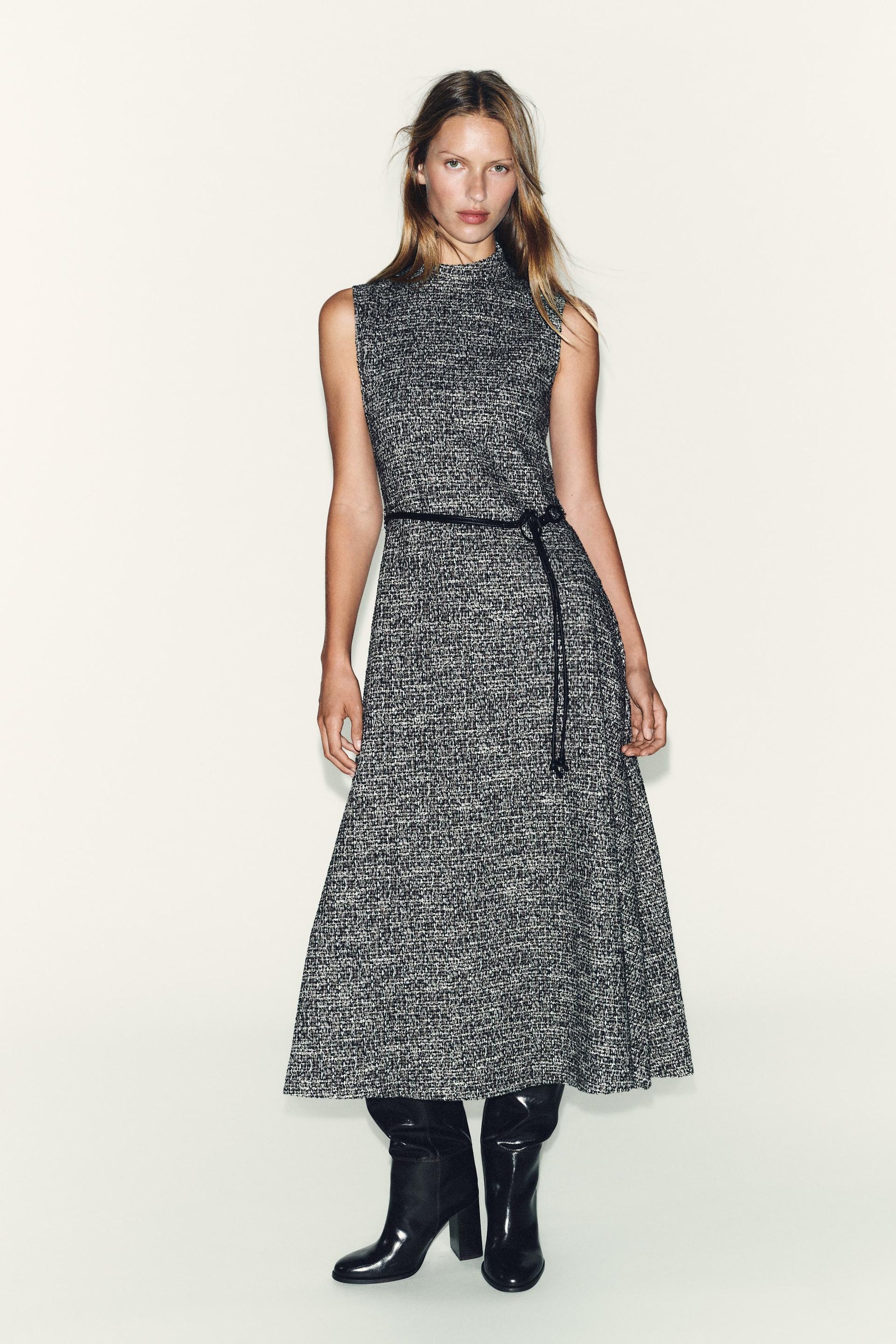 TEXTURED BELTED DRESS