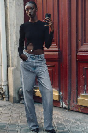 Ribbed Knit Appliqué Top