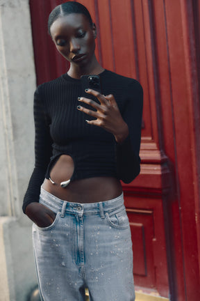 Ribbed Knit Appliqué Top