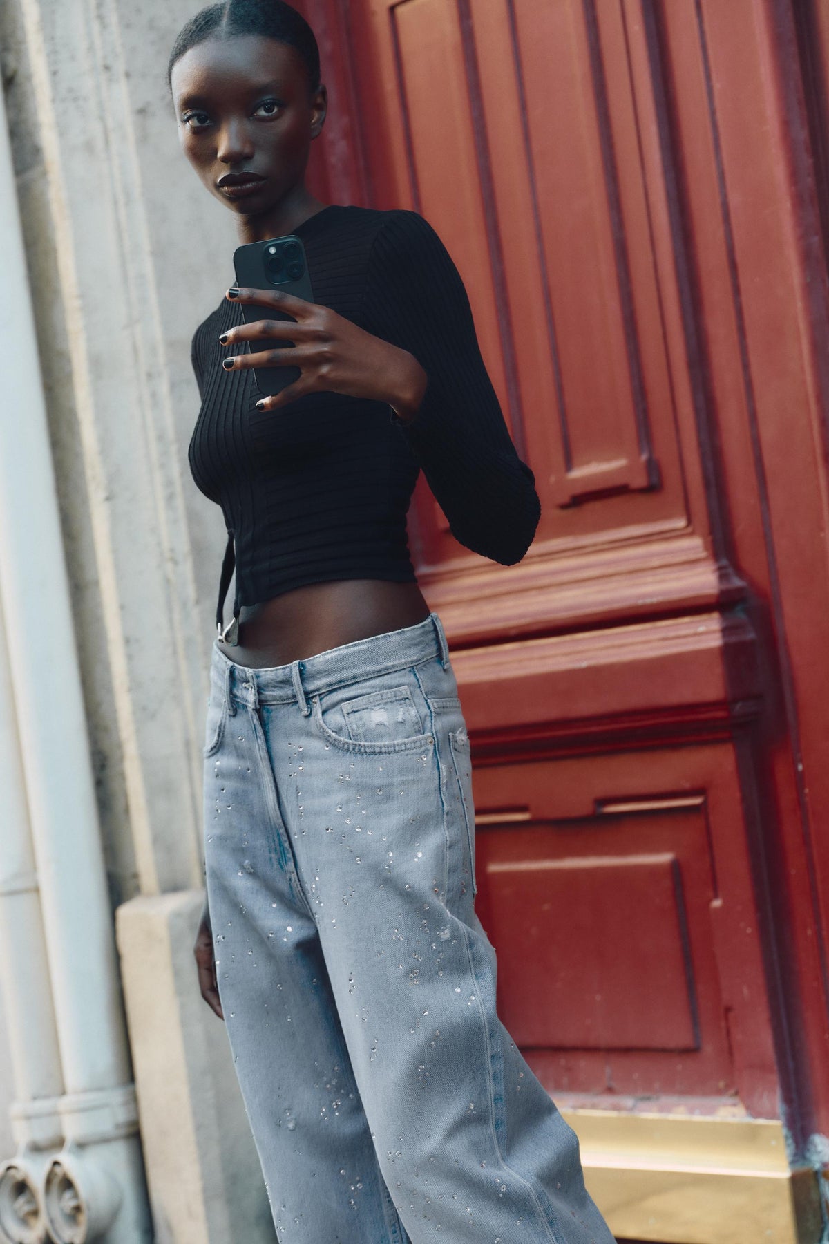 Ribbed Knit Appliqué Top