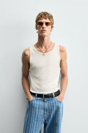 TANK T-SHIRT WITH CONTRAST TOPSTITCHING - Image 2