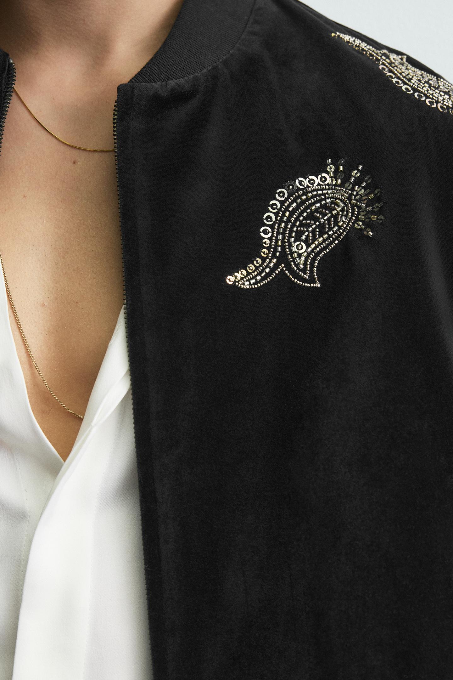 Embroidered Velvet Bomber