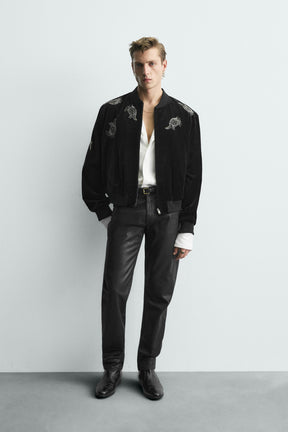 Embroidered Velvet Bomber