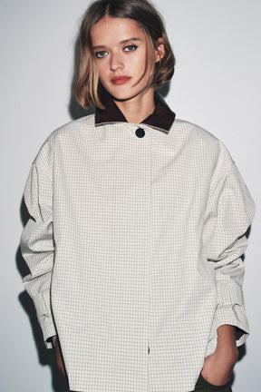 ZW COLLECTION LEATHER COLLAR SHORT TRENCH COAT - Image 2