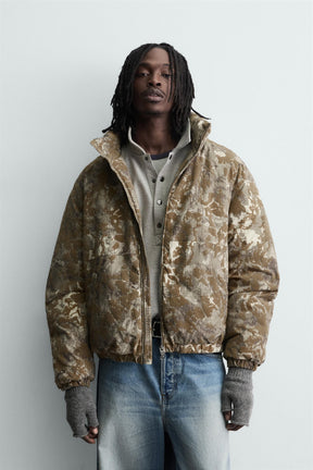 FLOCKED PRINT PUFFER JACKET - Image 3